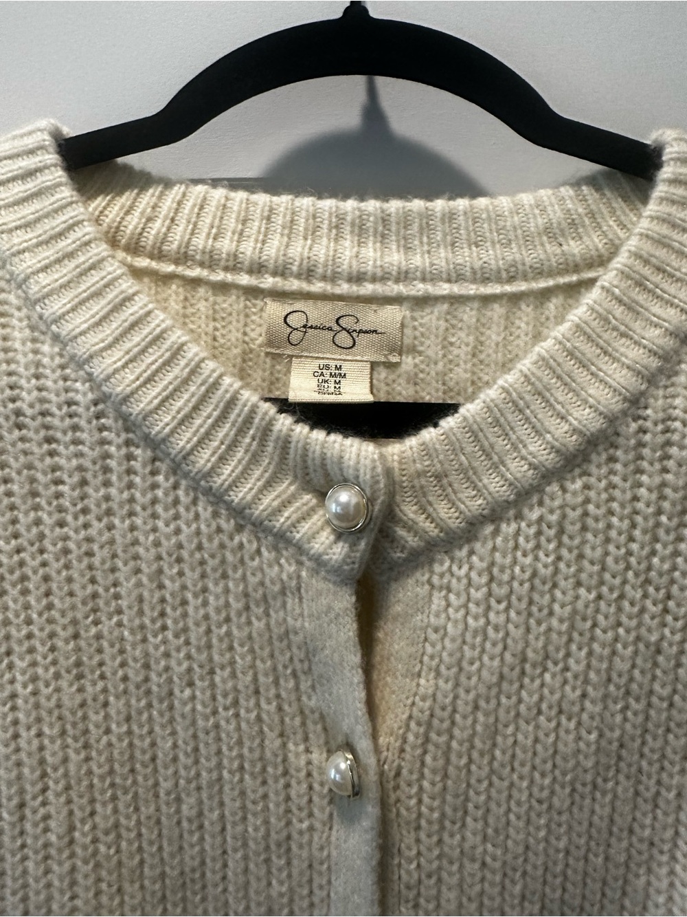 Jessica Simpson Cream Cropped Ribbed Button-Front Cardigan - Picture 2 of 4
